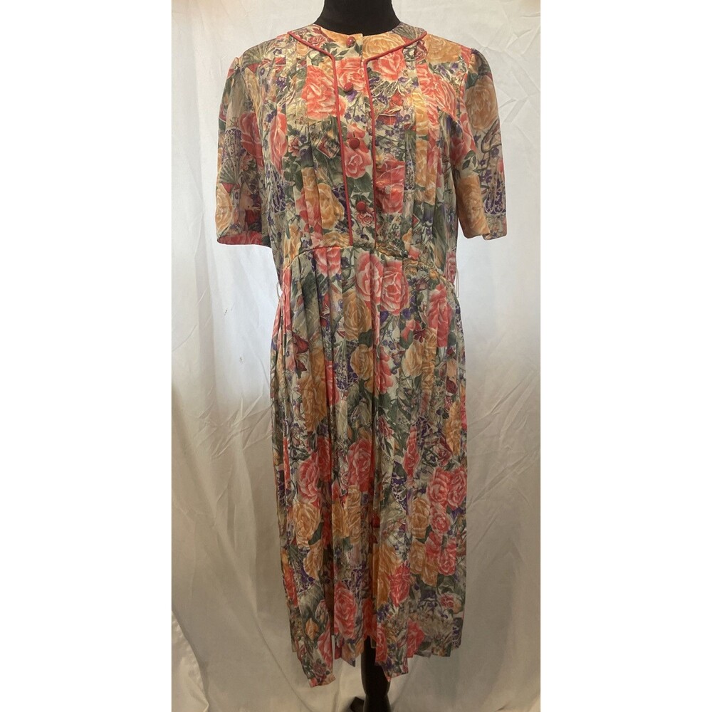 Vintage 70s  Floral Dress Pleated Skirt Florentine Petites Size 10p Canadian